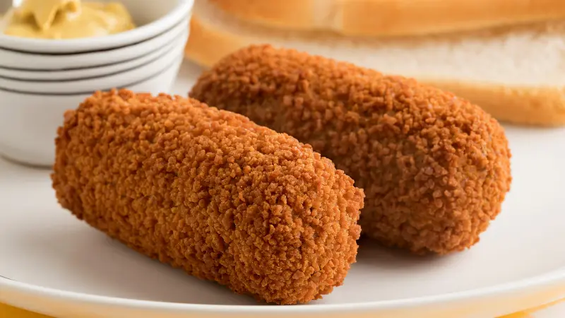 Twee krokante kroketten op een bord